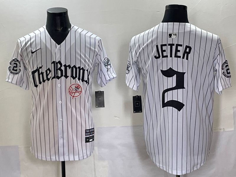 Men 2025 New York Yankees #2 Jeter White Stripe Five generations Joint Name Nike MLB Jersey style 010->oakland raiders->NFL Jersey